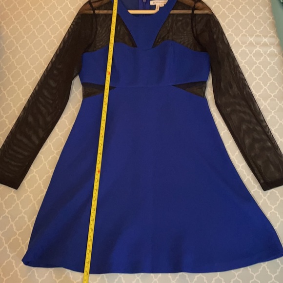BCBG- Long Sleeves Bright Blue Mini Dress with Black Transparency - Picture 7 of 7